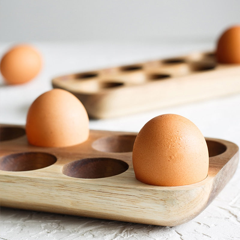 Japanese style Wooden Double Row Egg Storage Box Home Organizer Rack Eggs Refrigerator Holder Kitchen Fresh Keeping Accessories - StorageandmoreStorage