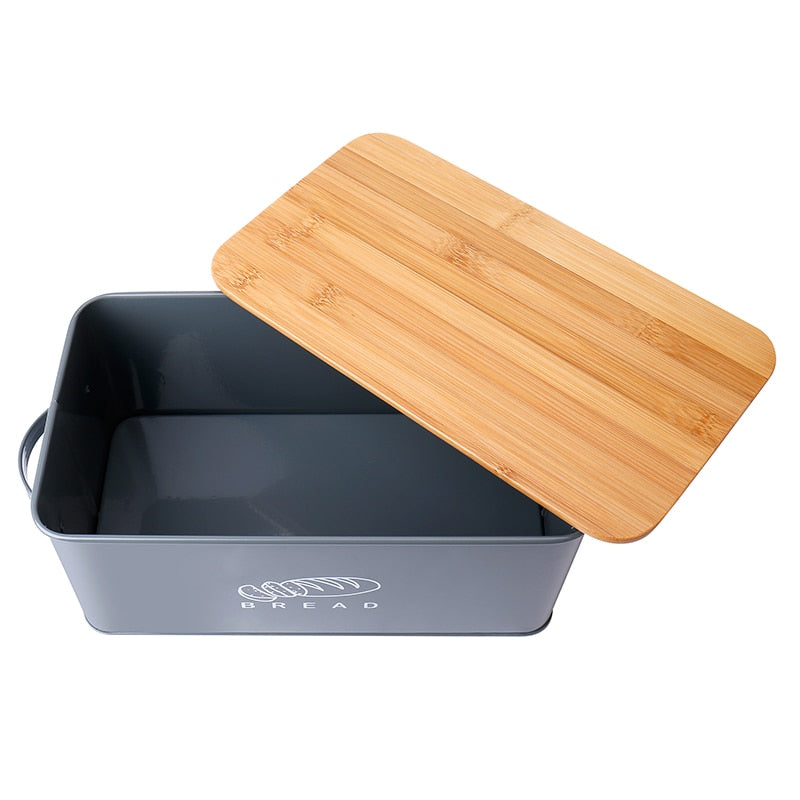 Storage Box With Bamboo Cutting Board Lid Bread Box Metal Galvanized Organization Snack Box Bread Bin Kitchen Food Containers - StorageandmoreStorage