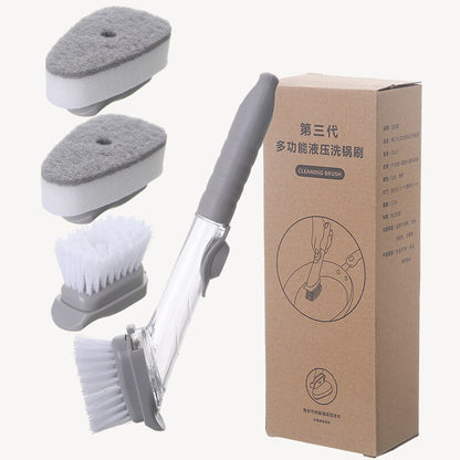 Dishwashing Device Kitchen Cleaning Brush 2 Brush Head 2 Sponge Automatic Plus Detergent Brush Long Handle Hydraulic Wash Pot - StorageandmoreStorage