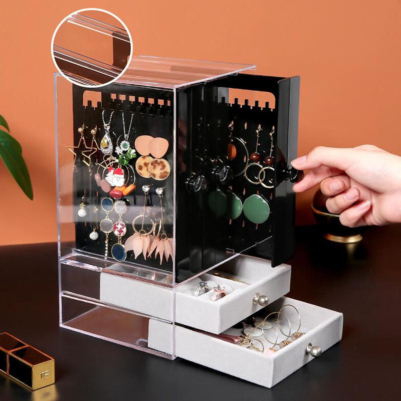 Jewelry Storage Box Earrings Display Stand Organizer Necklace Jewelry Display Cabinet Drawer Storage Rack Clear Plastic Box - StorageandmoreStorage