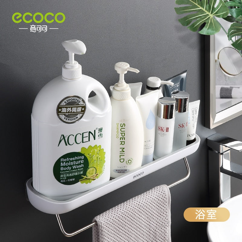 ECOCO Bathroom Shelves Organizer Wall Mount Home Towel shelf Shampoo Rack With Towel Bar Storage Rack Bathroom Accessories - StorageandmoreStorage