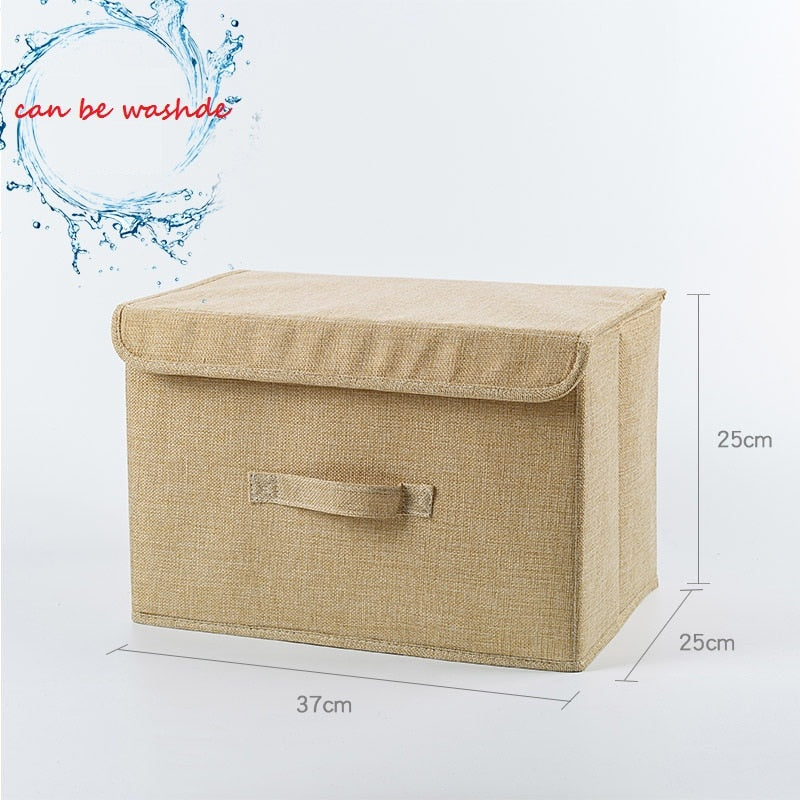 2021 New Washable Cotton Linen Fabric Folding CD Storage Box Foldable Bins Toys Organizer With Lid Storage Basket Laundry Basket - StorageandmoreStorage