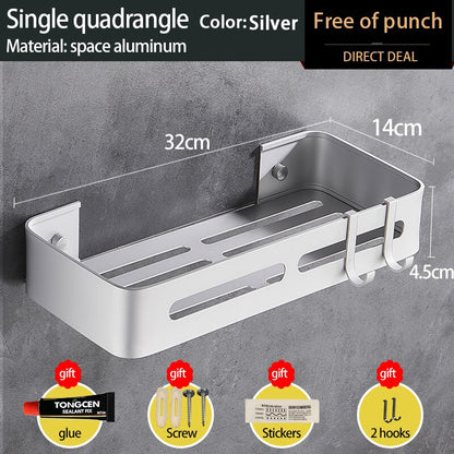 YUNJIEYA Free Punch Aluminum Bathroom Toilet Storage Rack Hanger Corner Shelf Organizer Wall Mounted Shower Shelving Accessories - StorageandmoreStorage