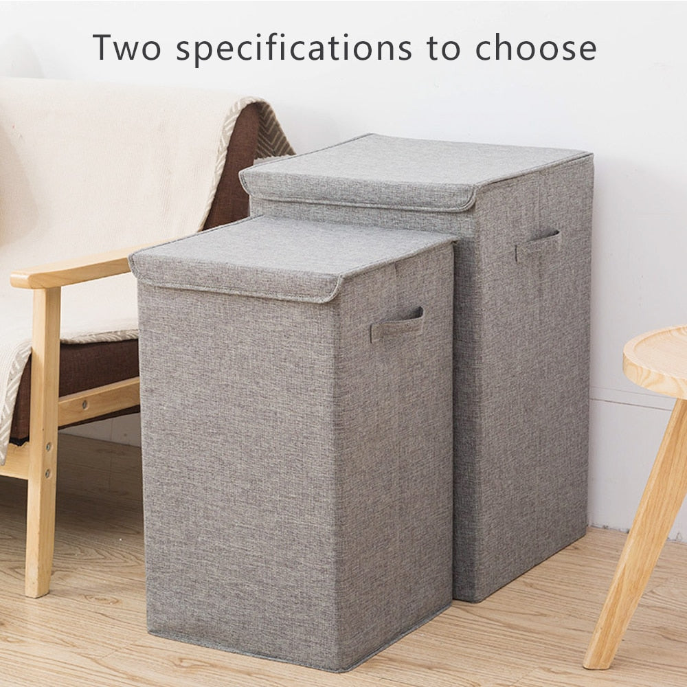 With Cover Cotton Linen Folding Laundry Hamper Large Storage Waterproof Dirty Clothes Bucket Home Laundry Basket Storage Basket - StorageandmoreStorage