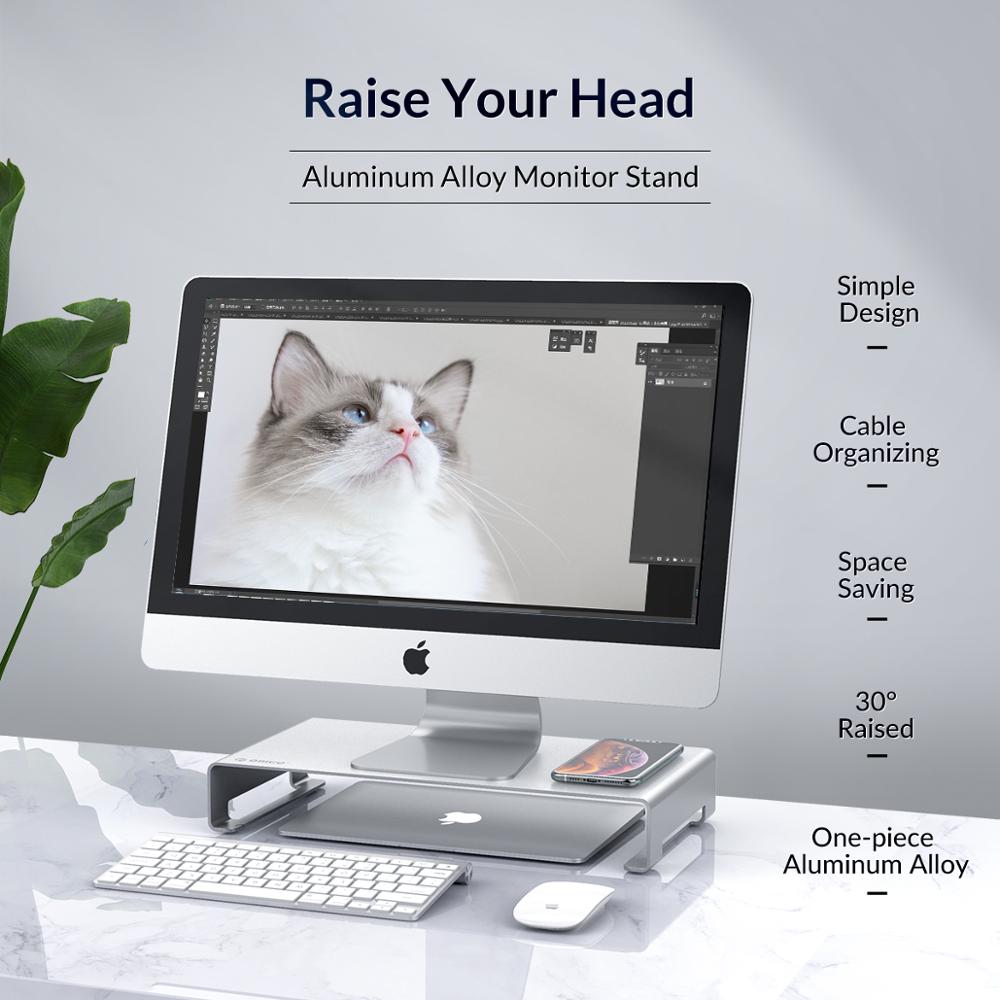 ORICO Aluminum Monitor Stand Riser Computer Universal Laptop Stand Metal Desktop Stand Organizer for iMac MacBook PC Home Office - StorageandmoreStorage