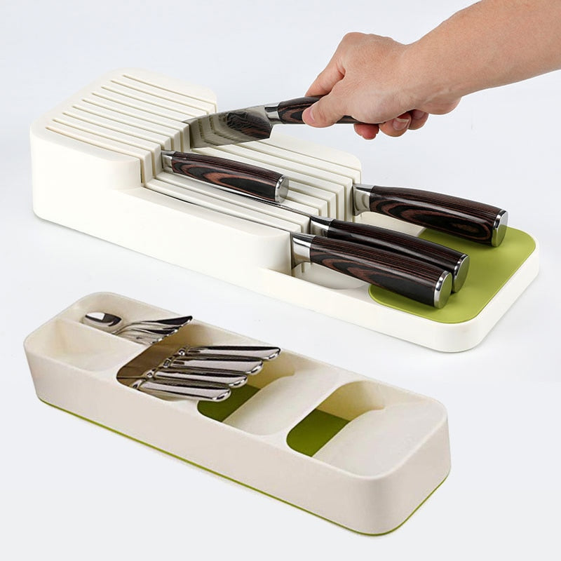 Kitchen Cutlery Storage Tray Kitchen Knife holder Organizer Kitchen Container Spoon Fork Storage Separation Knife Block Holder - StorageandmoreStorage