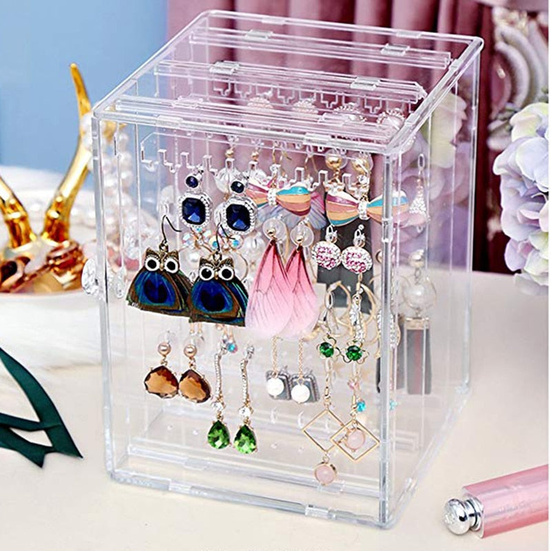 Transparent Jewelry Storage Box Earring Display Stand Storage Box Organizer Drawer Storage Rack Necklace Jewelry Display Cabinet - StorageandmoreStorage