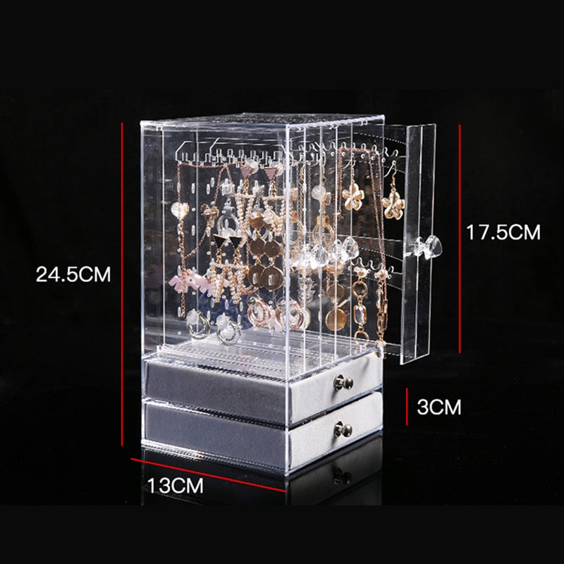 Portable Earrings Ring Display Stand Shelf Dustproof Acrylic Jewelry Storage Box Drawer Women Necklace Bracelet Organizer Case - StorageandmoreStorage