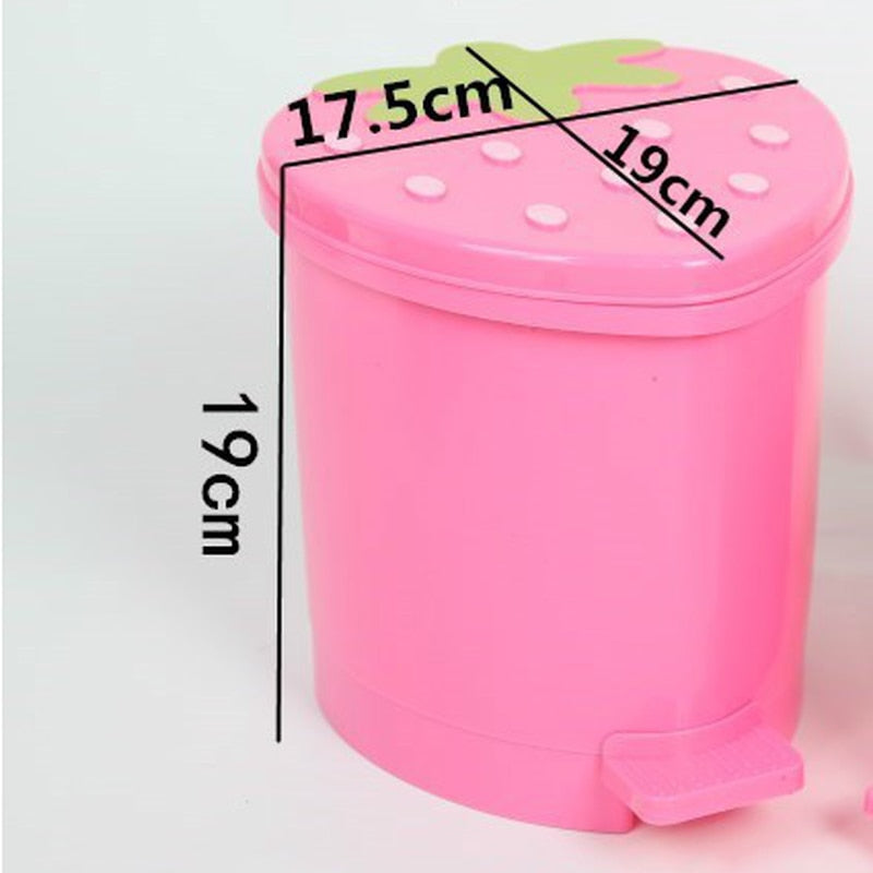 Cute Pink Red Strawberry Waste Bin Desktop Portable Plastic Mini Garbage Basket Home Bedroom Storage Bucket Trash Can With Lid - StorageandmoreStorage