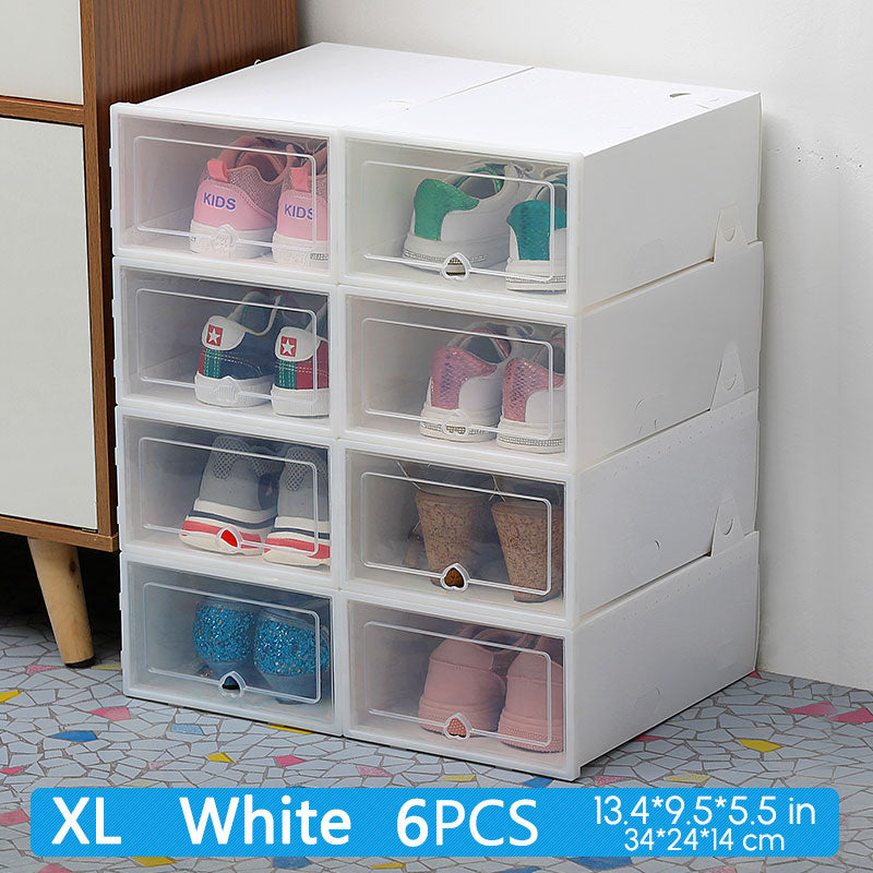 6Packs Transparent Shoe Box Shoes Organizers Plastic Thickened Foldable Dustproof Storage Box Stackable Combined Shoe Cabinet - StorageandmoreStorage