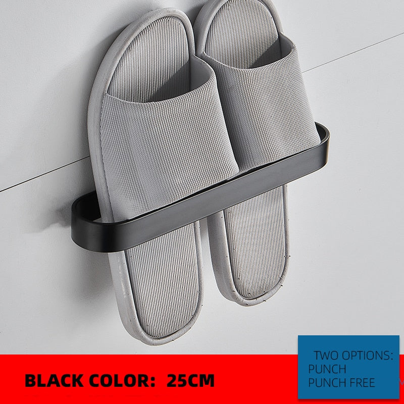 Slipper Rack  Towel Hanger Wall-Mounted Shoes Storage Rack Punch Free Slippers Holder - StorageandmoreStorage