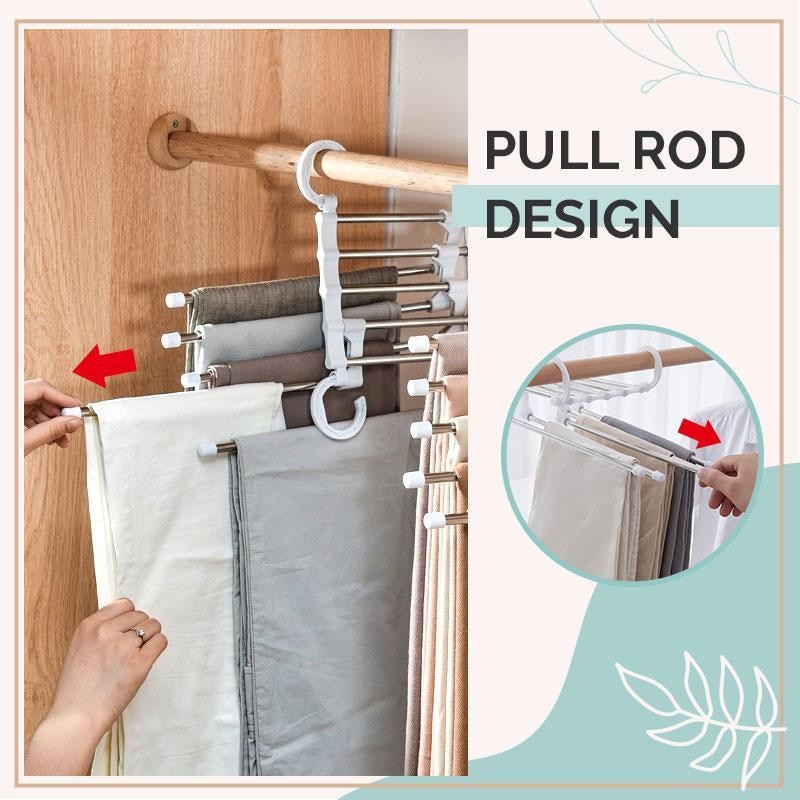 5 in 1 Pant Rack Hanger for Clothes Organizer Multifunction Shelves Closet Storage Organizer StainlessSteel Folding clothes hang - StorageandmoreStorage