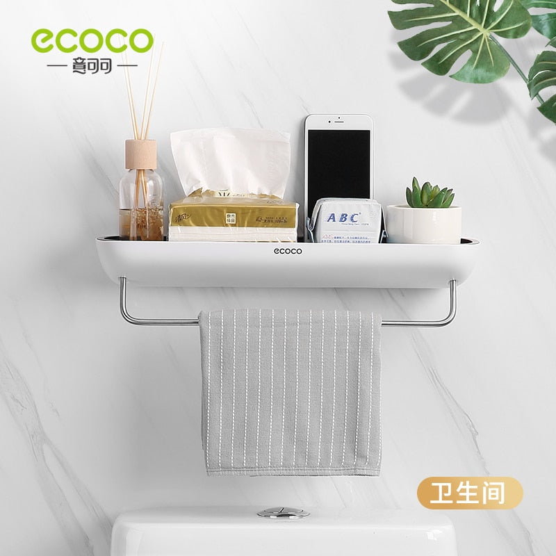 ECOCO Bathroom Shelves Organizer Wall Mount Home Towel shelf Shampoo Rack With Towel Bar Storage Rack Bathroom Accessories - StorageandmoreStorage