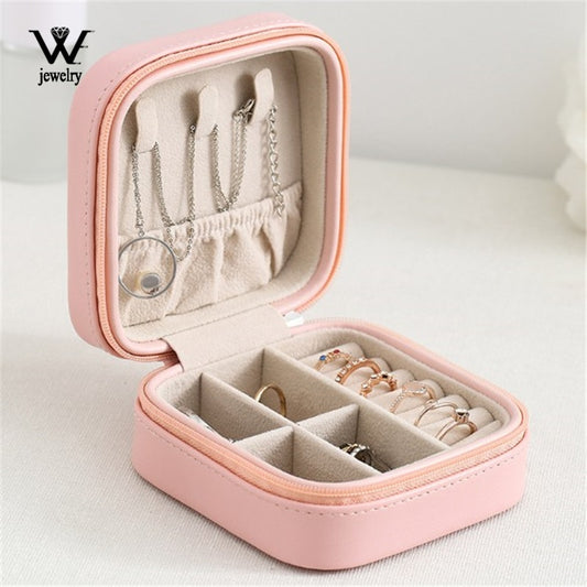 WE Small Exquisite Pink Black Jewelry Box Travel Jewelry Organizer Portable Storage Box Necklace Earring Ring Container Gifts - StorageandmoreStorage