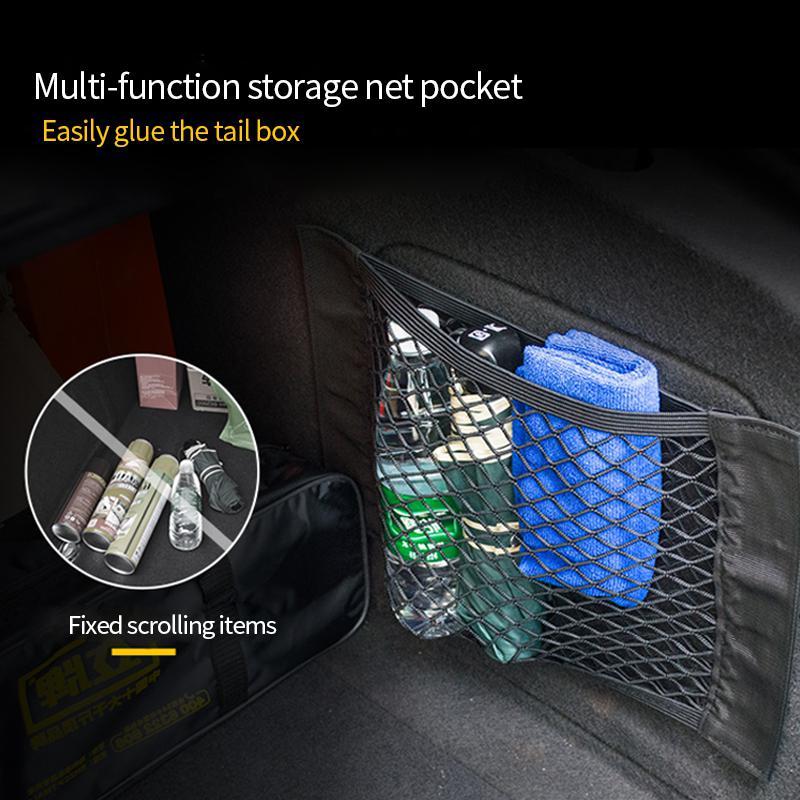 Car Back Rear Trunk Storage Net Seat Elastic String Net Magic Sticker Mesh Storage Bag Auto Organizer Seat Back Bag Freeshipping - StorageandmoreStorage