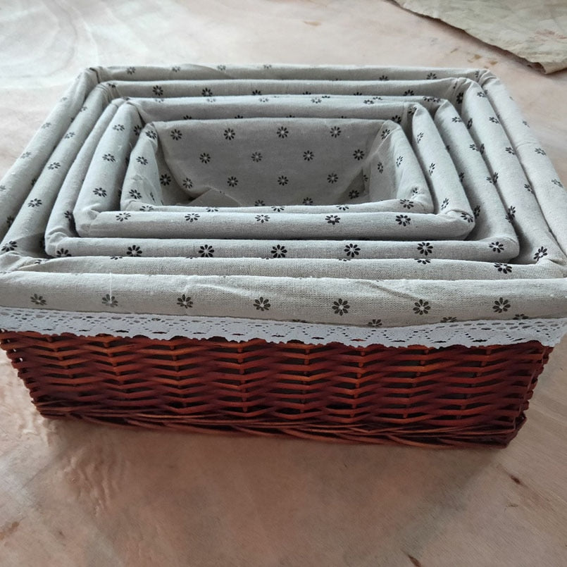 4 Sizes Handmade Rattan Storage Baskets Household Items Snacks Fruit Debris Laundry Finishing Willow Storage Basket - StorageandmoreStorage