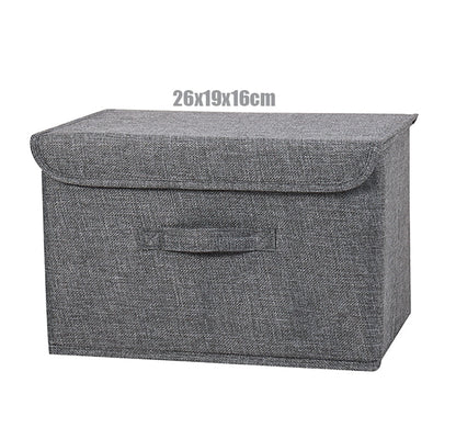 2021 New Washable Cotton Linen Fabric Folding CD Storage Box Foldable Bins Toys Organizer With Lid Storage Basket Laundry Basket - StorageandmoreStorage