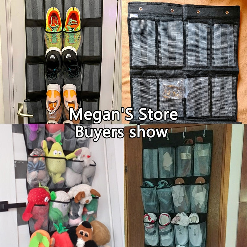 Over The Door Shoe Organizer, Clear Hanging Shoe Rack, Fabric Closet Shoe Organizer Storage Bag, 24 Large Mesh Pockets Door Sh - StorageandmoreStorage