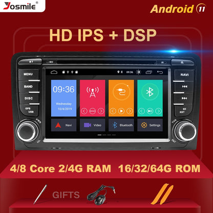 IPS DSP 4GB 2din Android 11 Car Radio DVD Player For Audi A3 8P S3 2003-2012 RS3 Sportback Multimedia Navigation stereohead unit - StorageandmoreStorage