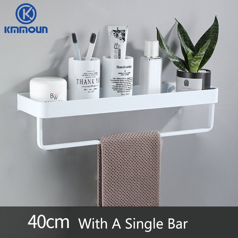 Black / White Bathroom Shelf Shampoo Holder Kitchen Storage Rack Bathroom Hardware Space Aluminum Shower Room Accessory - StorageandmoreStorage