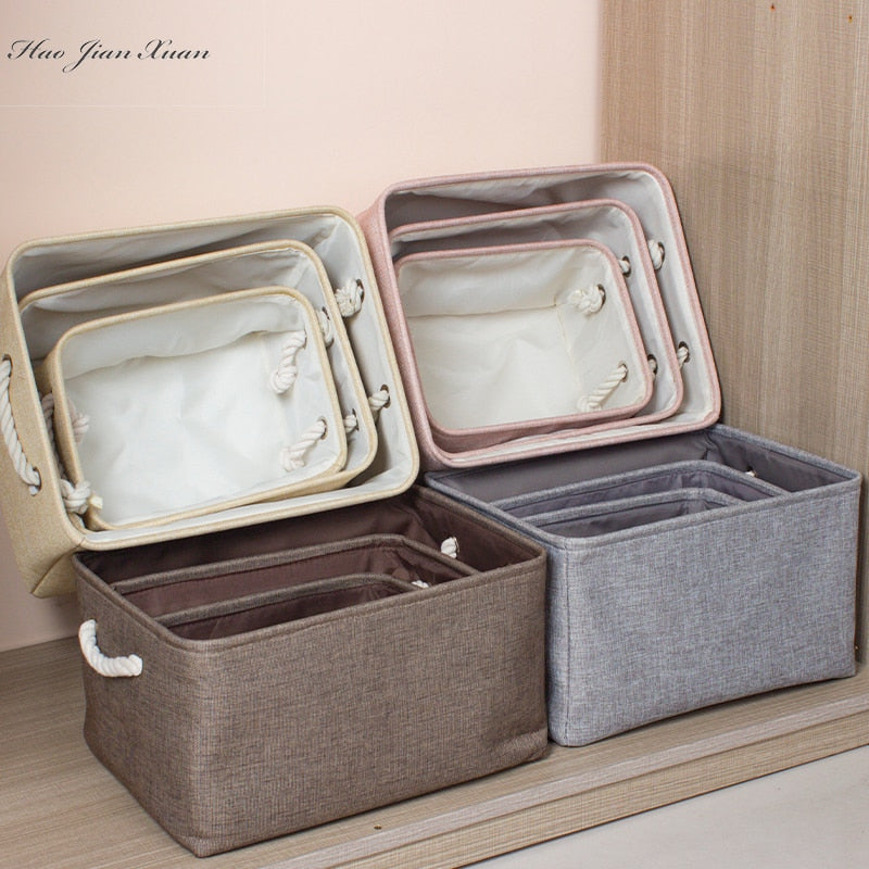 Cotton Linen Folding Storage Baskets Kids Toys Organizer Clothes and Sundries Storage Box Cabinet Storage Bag Laundry Basket - StorageandmoreStorage