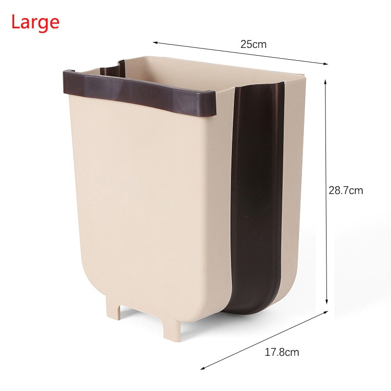 9L Wall Mounted Folding Waste Bin Kitchen Cabinet Door Hanging Trash Bin Car Garbage Trash Can for Bathroom Toilet Waste Storage - StorageandmoreStorage