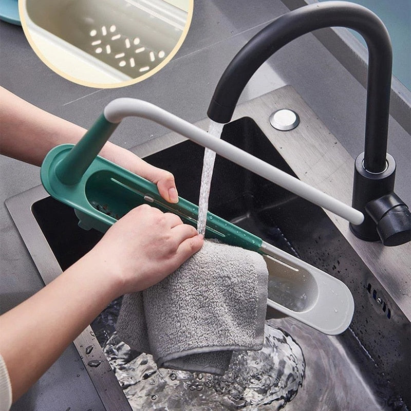 Telescopic Sink Drain Rack Soap Sponge Holder Organizer Sink Shelf Hanger Expandable Storage Basket Kitchen Tool - StorageandmoreStorage