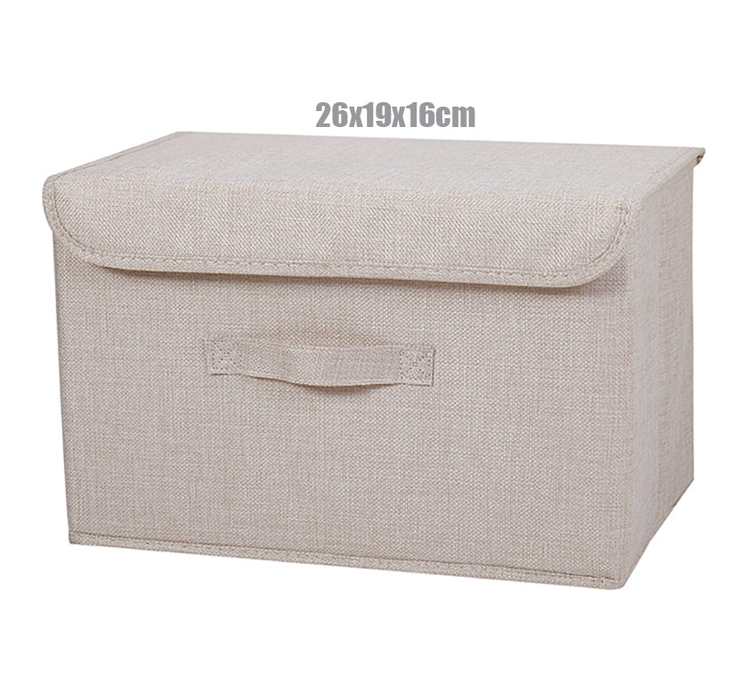 2021 New Washable Cotton Linen Fabric Folding CD Storage Box Foldable Bins Toys Organizer With Lid Storage Basket Laundry Basket - StorageandmoreStorage