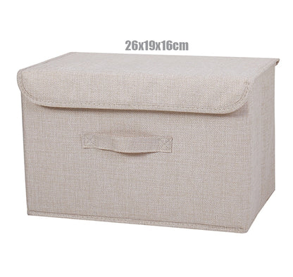 2021 New Washable Cotton Linen Fabric Folding CD Storage Box Foldable Bins Toys Organizer With Lid Storage Basket Laundry Basket - StorageandmoreStorage