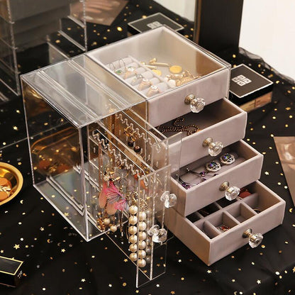 Jewelry Storage Box Earrings Display Stand Organizer Necklace Jewelry Display Cabinet Drawer Storage Rack Clear Plastic Box - StorageandmoreStorage