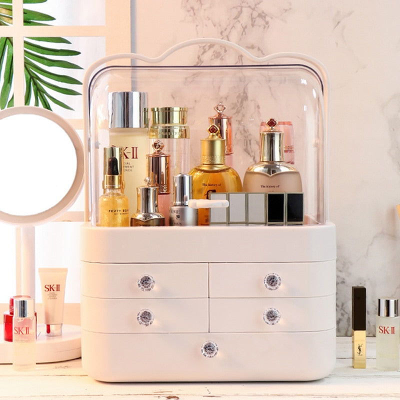 Makeup Organizer Cosmetic Storage Box Lipstick Rack Jewelry Storage Box Cosmetic Brush Portable Drawer with Cover Dust-proof - StorageandmoreStorage