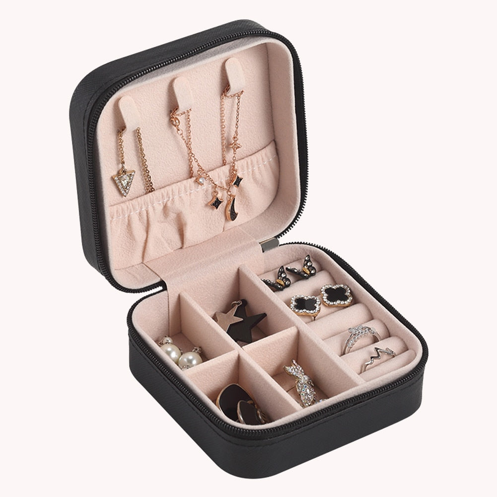 2021 Jewelry Organizer Display Travel Jewelry Case Boxes Travel Portable Jewelry Box Leather Storage Organizer Earring Holder - StorageandmoreStorage