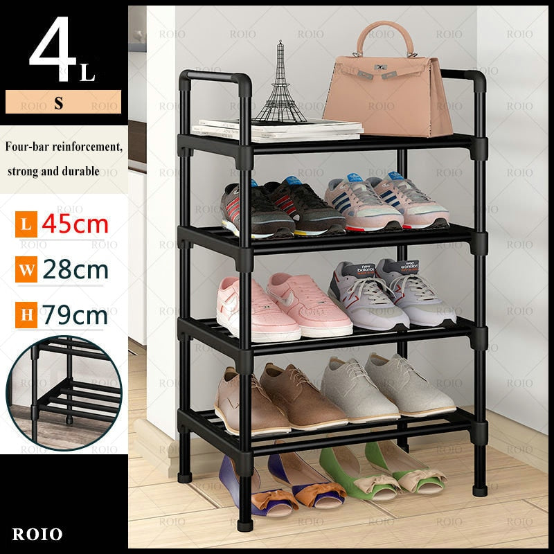 Simple Shoe Rack Metal Shoe Shelf Footwear Shoe Rack Living Room Space Saving Shoes Organizer Stand Holder Black Shoe Shelf - StorageandmoreStorage