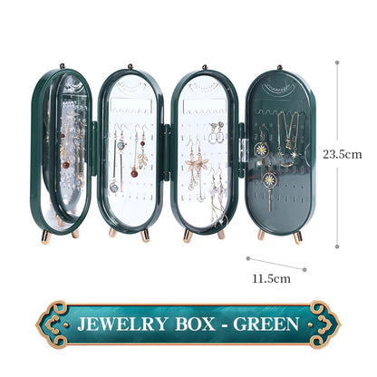 Foldable Jewelry Storage Box Household Earrings Necklace Display Stand High Capacity Luxury Retro Screen Jewelry Organizer Case - StorageandmoreStorage