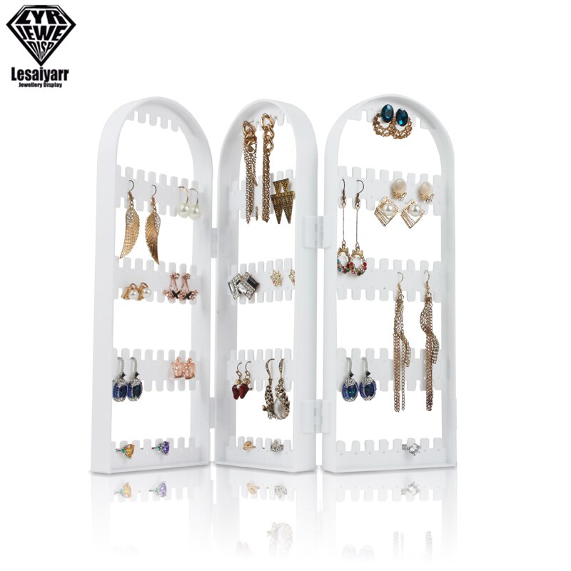 2/3/4 Fans Panels Screen Folding Clear Earrings Studs Display Rack Necklace Jewelry Shelf Stand Holder Organizer Storage Box - StorageandmoreStorage