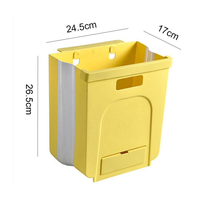 Wall Mounted Folding Waste Bin Kitchen Cabinet Door Hanging Trash Bin Garbage Car Trash Can Wall Mounted Foldable Cleaning - StorageandmoreStorage