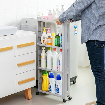 Kitchen Storage Rack For Goods Fridge Side Shelf 2/3/4 Layer Removable With Wheels Bathroom Organizer Shelf Gap Holder - StorageandmoreStorage