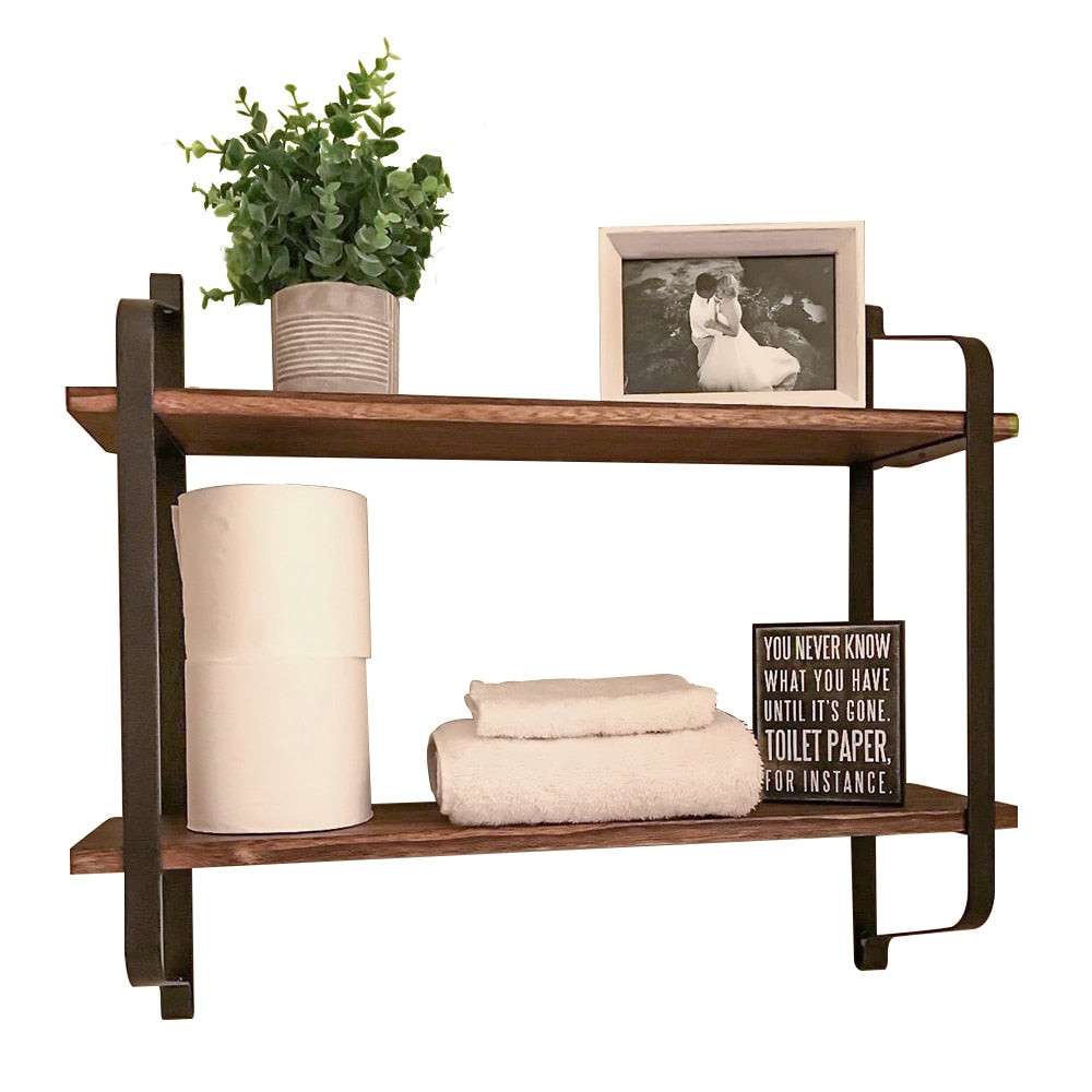 Large Rustic Industrial Pipe Wall Floating Shelf Wooden Storage Shelving Unit - StorageandmoreStorage