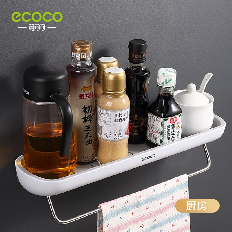 ECOCO Bathroom Shelves Organizer Wall Mount Home Towel shelf Shampoo Rack With Towel Bar Storage Rack Bathroom Accessories - StorageandmoreStorage