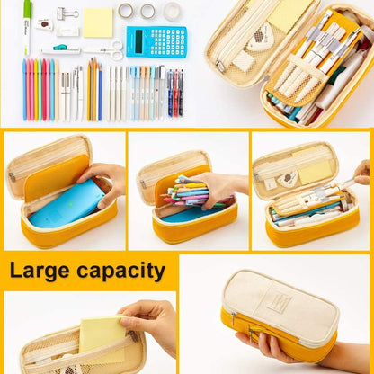 Angoo [C-Block] Classic Pocket Pen Pencil Case, Fold Canvas Stationery Storage Bag Organizer for Cosmetic Travel Student A6449 - StorageandmoreStorage