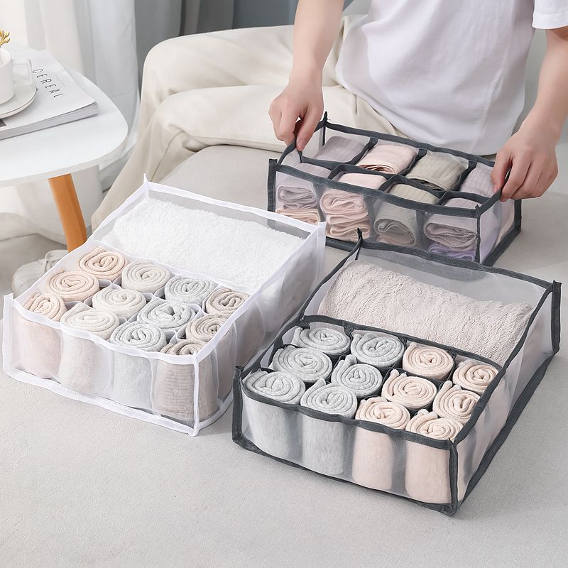 Underwear Socks Shorts Compartment Storage Box Closet Organizer Drawer Mesh Separation Dormitory Storage box Washable Organizer - StorageandmoreStorage