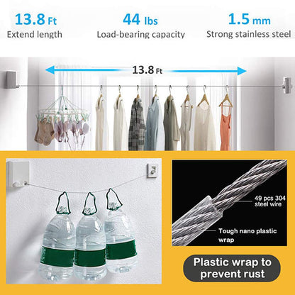 Creative Outdoor Clothes rack Indoor Retractable Clothesline Rope Telescopic Stainless String Laundry Hangers Wall Drying Rack - StorageandmoreStorage