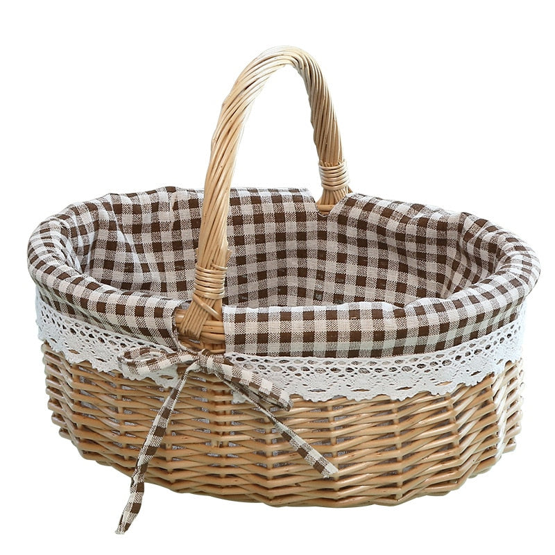 Handmade Wicker Basket With Handle For Camping Picnic Fruit Rattan Basket Food Sundry Container Storage Hamper Home Organizer - StorageandmoreStorage