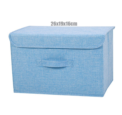 2021 New Washable Cotton Linen Fabric Folding CD Storage Box Foldable Bins Toys Organizer With Lid Storage Basket Laundry Basket - StorageandmoreStorage