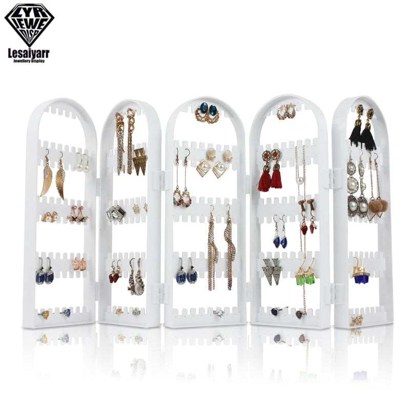 2/3/4 Fans Panels Screen Folding Clear Earrings Studs Display Rack Necklace Jewelry Shelf Stand Holder Organizer Storage Box - StorageandmoreStorage