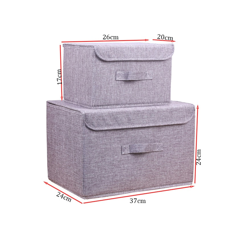 2021 New Washable Cotton Linen Fabric Folding CD Storage Box Foldable Bins Toys Organizer With Lid Storage Basket Laundry Basket - StorageandmoreStorage