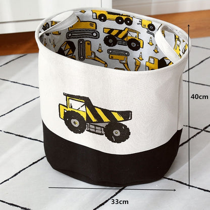 Cartoon Cars Printed Storage Basket For Toys Fabric Clothes Organizer Folding Large Laundry Basket For Dirty Clothes - StorageandmoreStorage