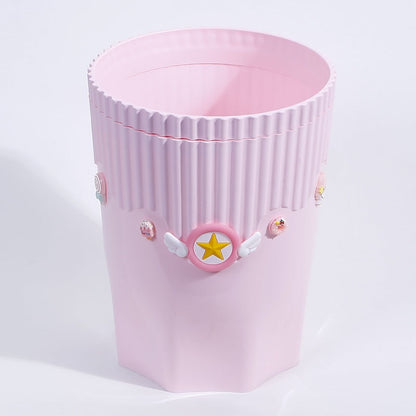 Creative Pink Waste Bin Anime Card Captor Sakura Plastic Trash Can Kawaii Cartoon Home Office Desktop Garbage Storage Basket New - StorageandmoreStorage