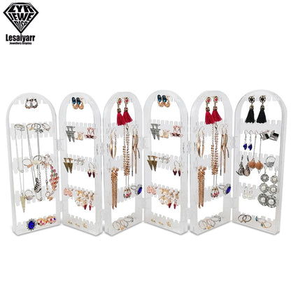 2/3/4 Fans Panels Screen Folding Clear Earrings Studs Display Rack Necklace Jewelry Shelf Stand Holder Organizer Storage Box - StorageandmoreStorage