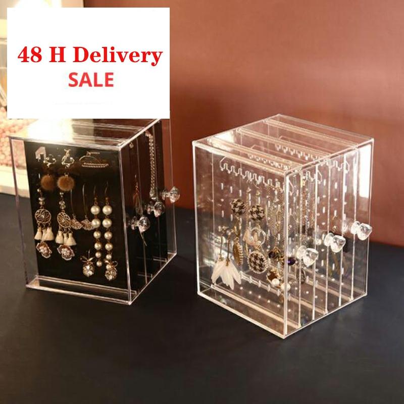 Transparent Jewelry Storage Box Earring Display Stand Storage Box Organizer Drawer Storage Rack Necklace Jewelry Display Cabinet - StorageandmoreStorage